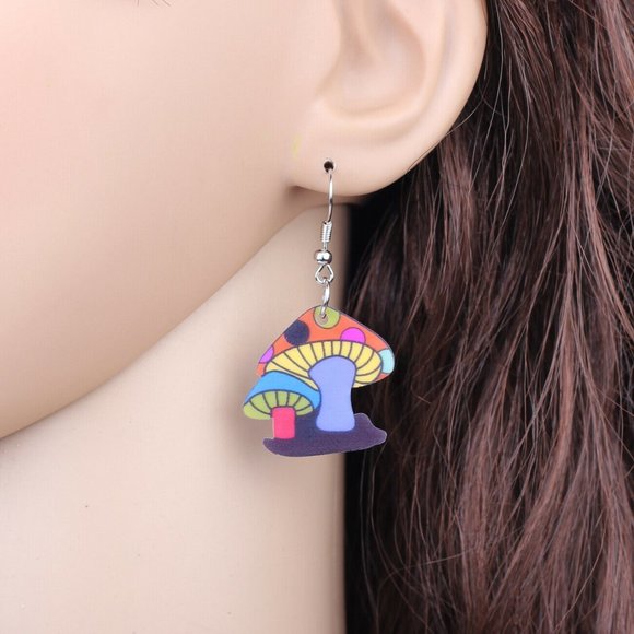 Magic Mushroom Acrylic Psychedelic Plant Earrings - Picture 6 of 7